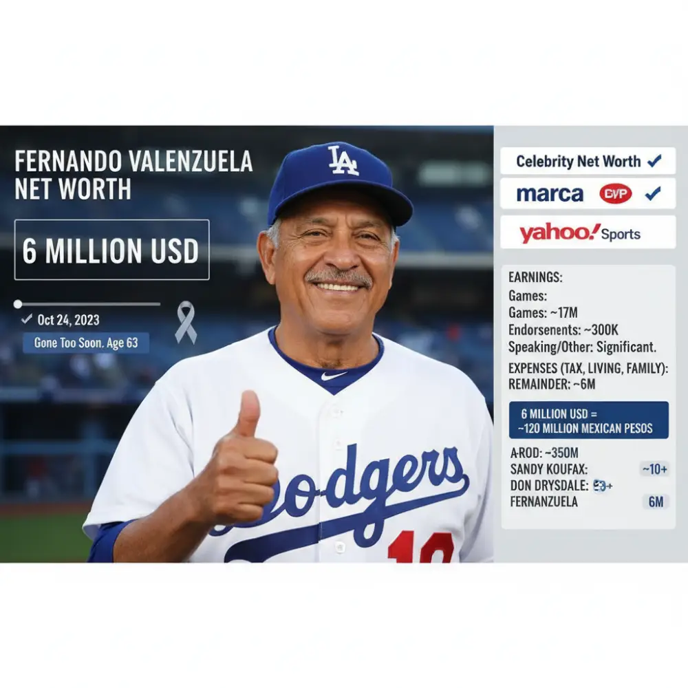 Learn about Fernando Valenzuela's net worth of $6 million, his earnings from games and endorsements, and how he ranks among baseball legends. Discover his financial legacy and impact.