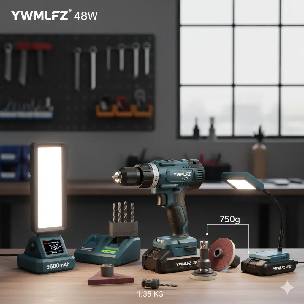 Discover YWMLFZ 48W cordless tools: powerful 48W output, 9600mAh battery, 45-70 min runtime, 1.5-2 hr charging. Lightweight designs (1.2-1.5 kg) with versatile multi-head attachments and LED lighting. Perfect for your next project.