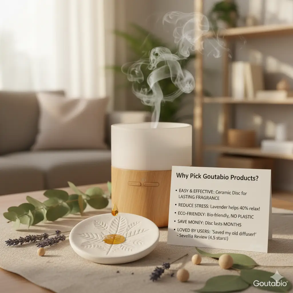 Upgrade your diffuser with the Goutabio ceramic disc. Get lasting, gentle fragrance, reduce stress, and choose an eco-friendly, plastic-free option. Loved by users