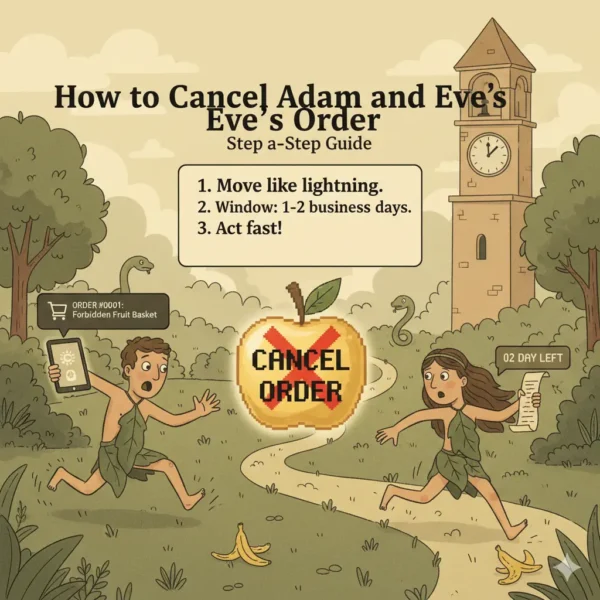 Move fast! Learn how to cancel your Adam & Eve order before it processes. This fun, visual guide uses a mythical scenario to stress the importance of the tight 1-2 business day window. Don't get stuck with the "Forbidden Fruit Basket"—act now!