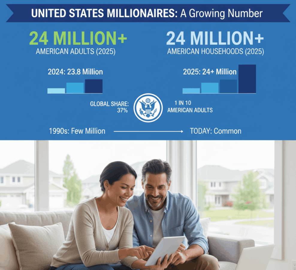 🇺🇸 24+ Million US millionaires in 2025. 37% of global total. See the key data on growing millionaire adults and households in the United States.