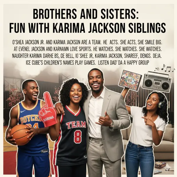 O'Shea Jackson Jr., Karima Jackson, and their siblings share a fun moment! See Ice Cube's children smiling and posing together, featuring basketball gear, a cheerleader foam finger, and a boombox, celebrating their family bond and shared love of sports and music.