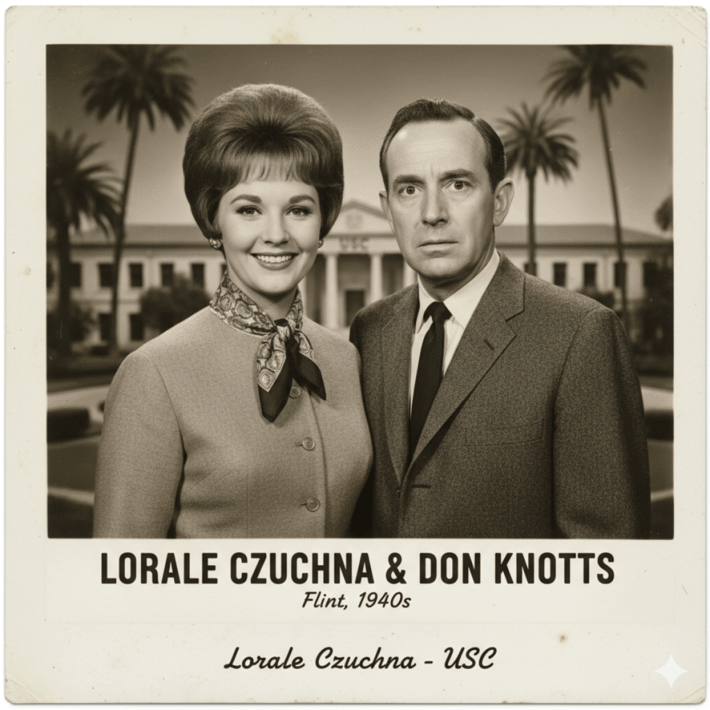 Loralee Czuchna and actor/comedian Don Knotts posing in a classic, vintage photo. Learn more about the couple's relationship and time together.