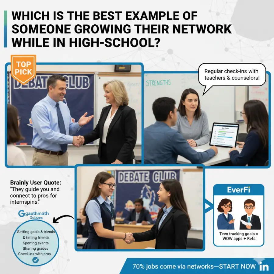 Boost your future! Discover the best example of high school networking: regular check-ins with teachers and counselors to discuss goals. Learn how joining clubs (like Debate) and connecting with adults leads to mentorship, internships, and powerful references for college apps. Start growing your professional network now!