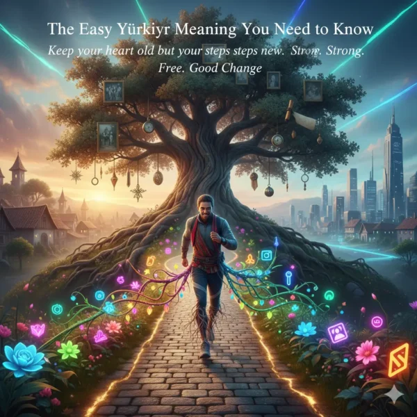 See the concept of "walking forward with your roots" visualized. A dynamic image shows a person striding confidently from tradition into a modern cityscape, blending ancient wisdom (a giant rooted tree) with new, vibrant steps.